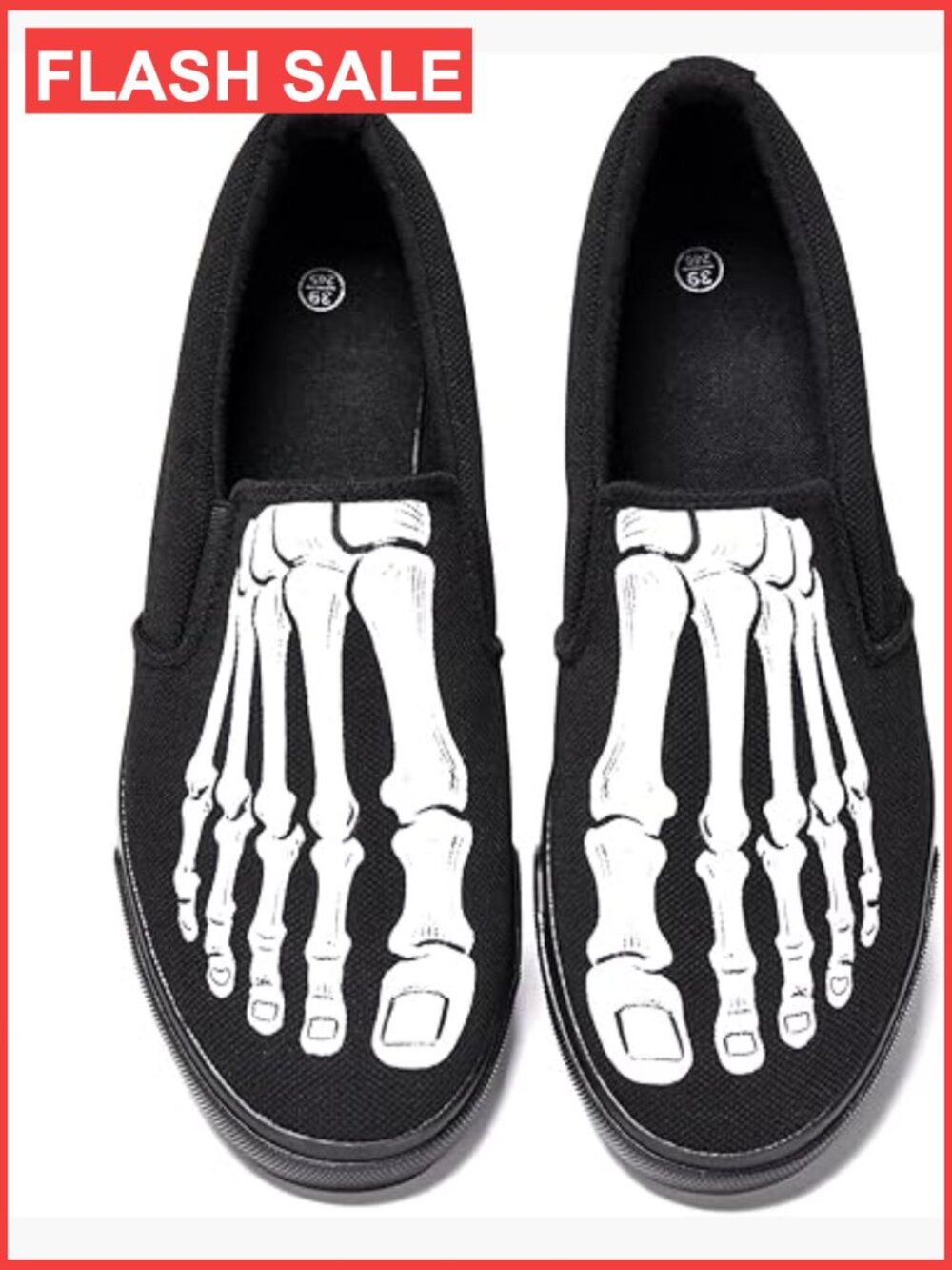 Slip-On Canvas Loafers with Skeleton Print, Lightweight Non-Slip Walking Shoes